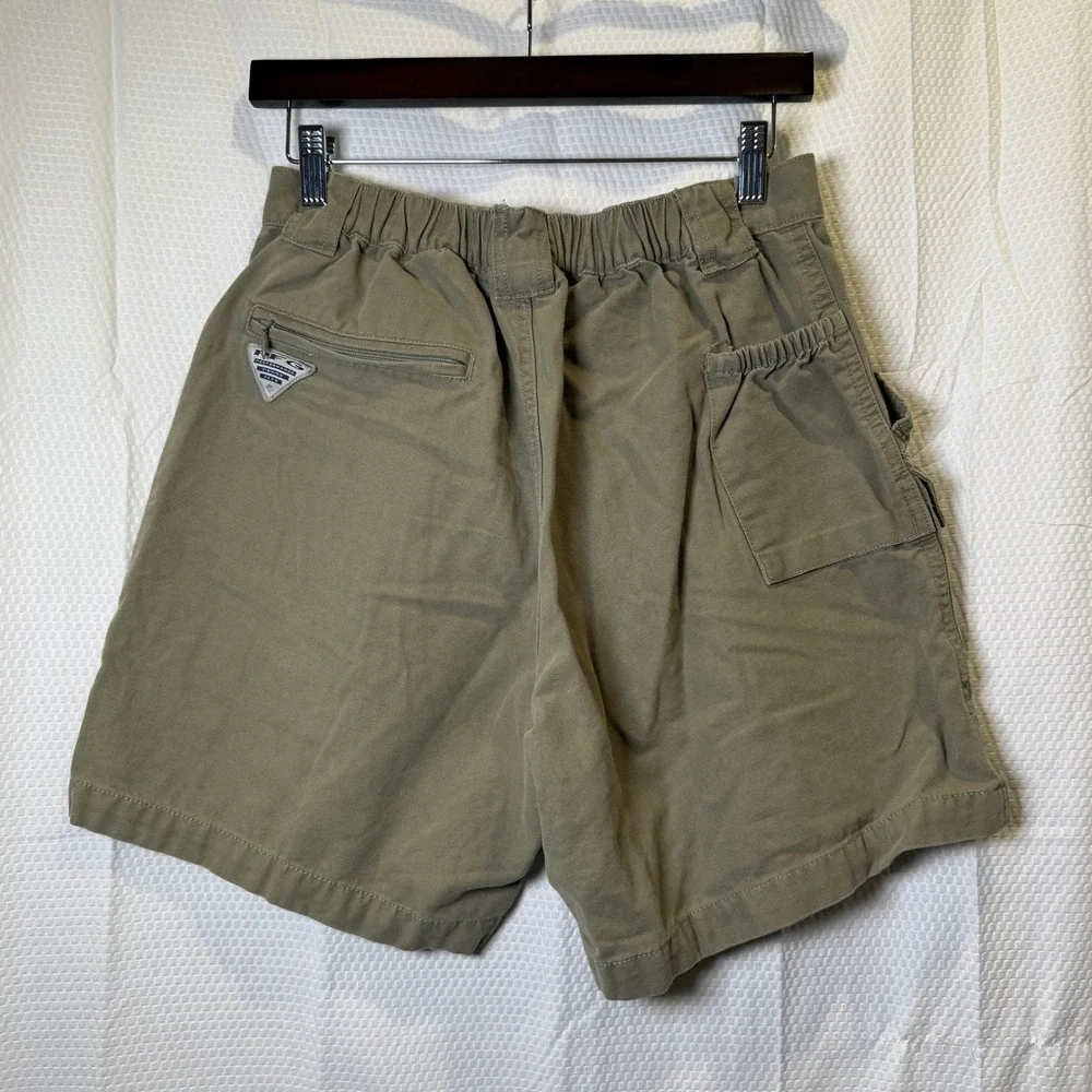Vintage Columbia PFG Cargo Shorts Mens Small Khaki Beige Cotton Fishing Elastic